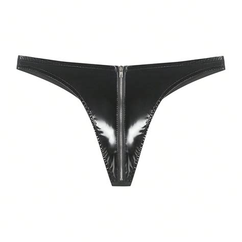 Syhzlz Men Erotic Low Rise Leather Lingerie Sexy Open Crotch Short Pants Fetish Boxer Briefs