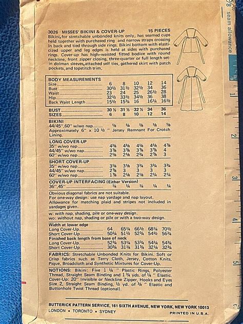 Butterick Sewing Pattern S Misses Bikini And Cover Up Size Cut EBay