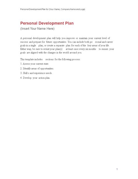 Personal Business Development Plan Template