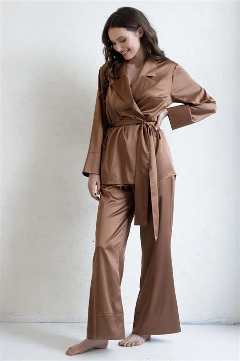 Women S Plain Satin Pyjama Set In Nude IDENTITY LINGERIE
