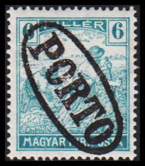 1919 MAGYAR KIR POSTA Postage Due PORTO Overprint On 6 FILLER