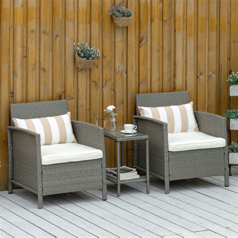 Outsunny 2 Seater Light Grey Rattan Effect Bistro Set With Cushions Wilko