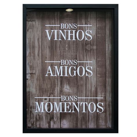 Quadro Porta Rolhas X X Bons Vinhos Kapos Preto Black Friday