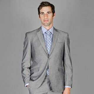 Men S Slim Fit Grey Sharkskin Wool And Silk Blend Suit Overstock