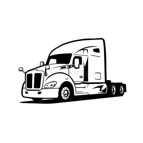 Silhouette Of Semi Truck Vector Isolated In White Background Stock