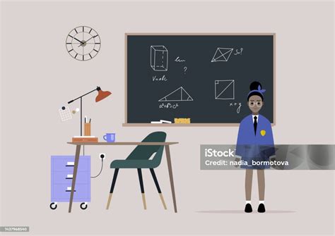 murid perempuan afrika berdiri  samping papan tulis