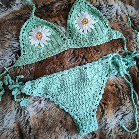 Bohemian Crochet Bikini Set Adjustable Top Fits Depop