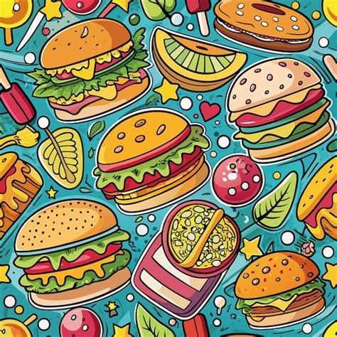 Patr N Sin Costuras De Dibujos Animados Con Helados De Hamburguesas Y