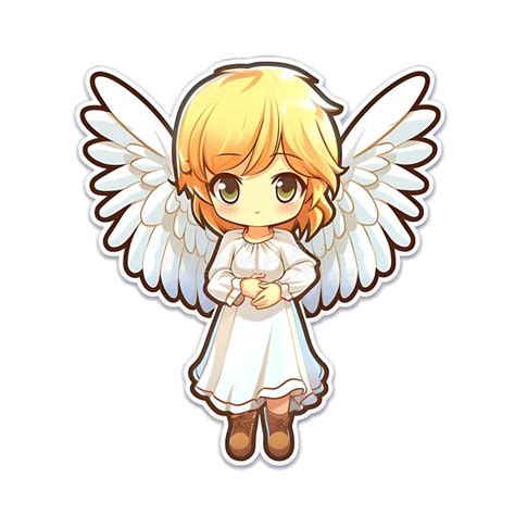Cute Angelic Character With Blonde Hair And White Wings In A Serene Pose Stock Illustration