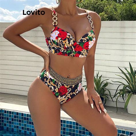 Lovito Women Sexy Tropical Metal Bikini Sets Lnl Shopee Philippines