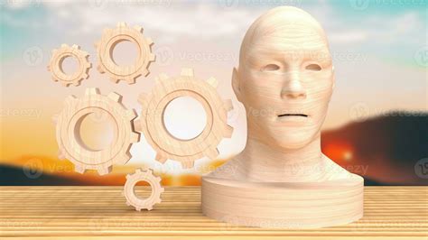 The Wood Head Bust And Gear Group For Business Or Technology Concept 3d Rendering 25399934 Stock