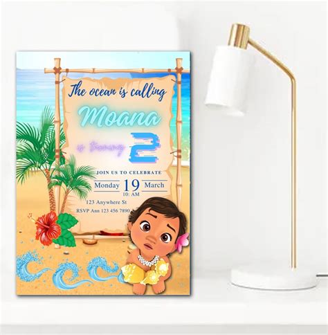 Editable Moana Birthday Invitation Moana Theme Party Invitation