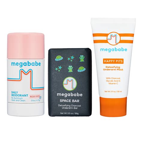 3-Piece Megababe Underarm Bundle: Rosy Pits Deodorant, Space Bar Detox