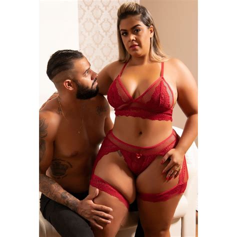 Conjunto Lingerie Plus Size Sem Bojo Calcinha Perneira Amor De Luxo O Seu Sex Shop