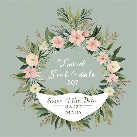 Premium Ai Image Green Pastel Floral Wreath Save The Date With