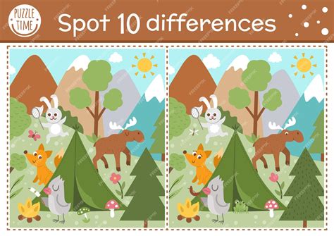 find differences game  children woodland educational activity