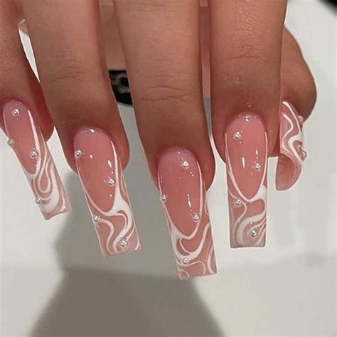 Amazon Andging White Press On Nails Long Coffin French Tip Fake Nails For Women With Nude