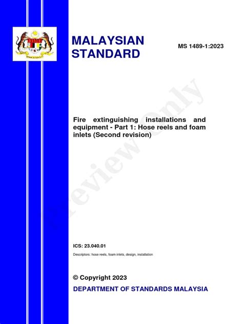 MS 1489-1-2023 | PDF | Malaysia | Firefighting