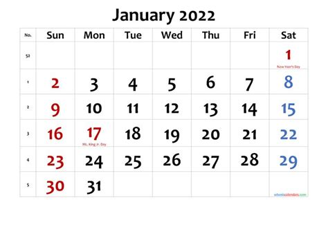 Free Printable January 2022 Calendar PDF And PNG Calendar