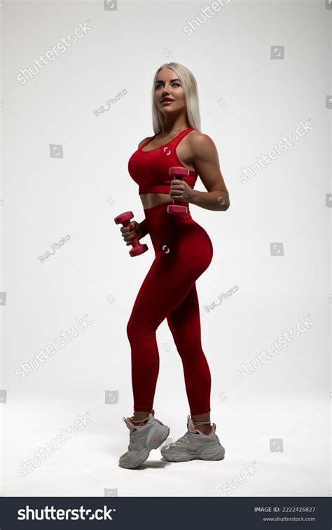 Sexy Fit Blonde Model Red Sportswear Stock Photo Shutterstock