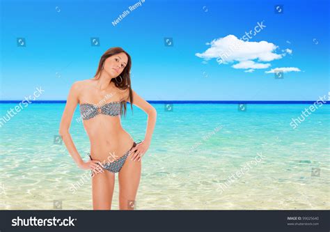 Sexy Bikini Model Over Beach Background Stock Photo 99025640 Shutterstock