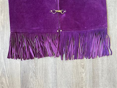 Vintage S S Purple Suede Leather Fringe Vest Hippie Size M Etsy