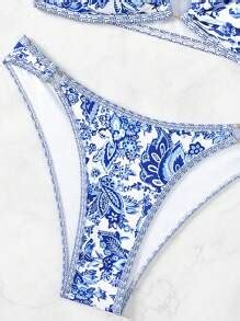 SHEIN Swim Women Printed Vacation Style Strapless Bikini Set Random Print Spring Summer Beach