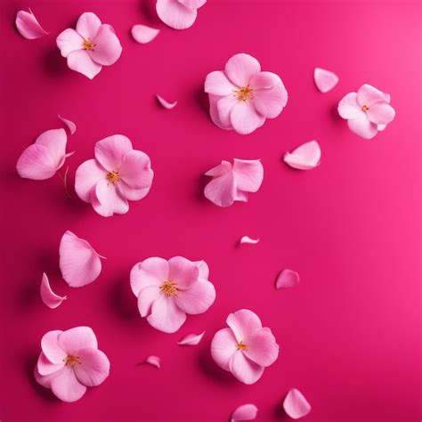Premium Photo Flying Pink Rose Petals Against A Pink Background