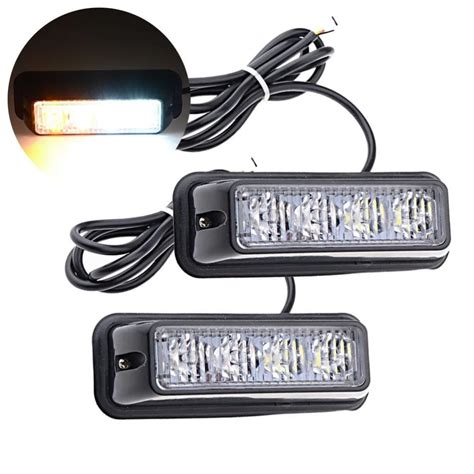 2pcs 4 Led Car Flashing Emergency Light Grill Strobe Flash Lamp 12v