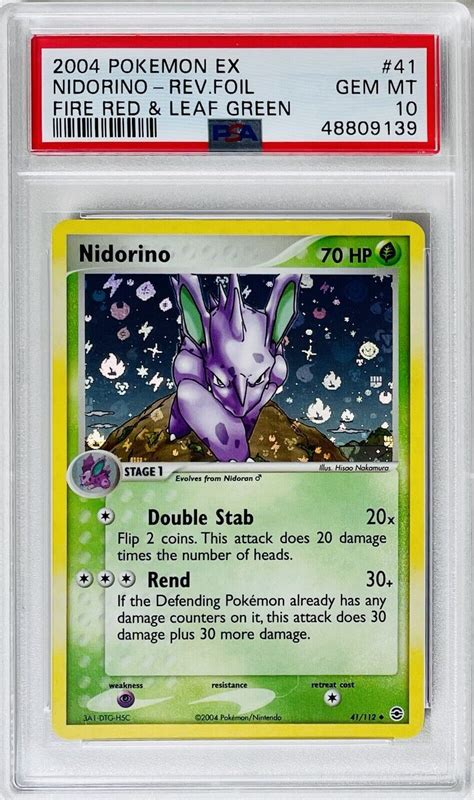 2004 Pokemon PSA 10 Nidorino EX FireRed LeafGreen Reverse Holo Foil