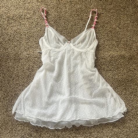 White Babydoll Lingerie Top With Pink Bows Size Depop