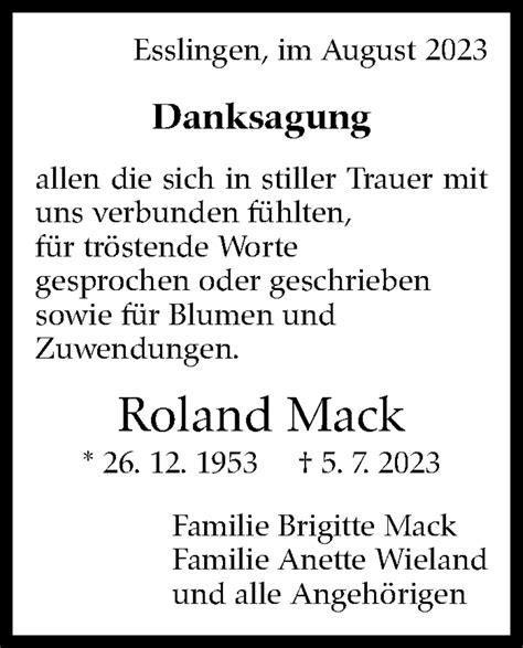 Traueranzeigen Von Roland Mack Zeit Des Gedenkens De