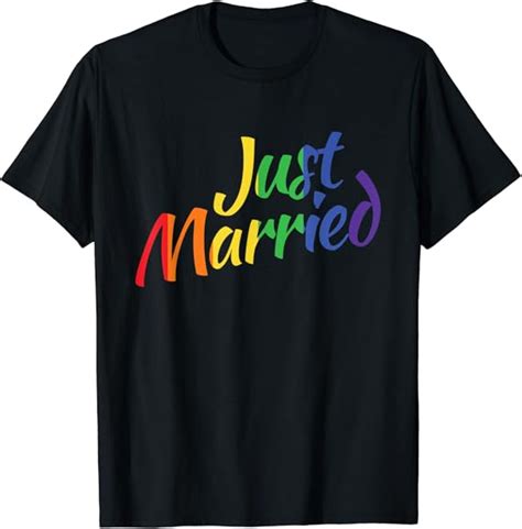 Amazon Just Married Gay Lesbian Lgbt Wedding Rainbow Lgbt T Shirt Clothing Shoes Jewelry