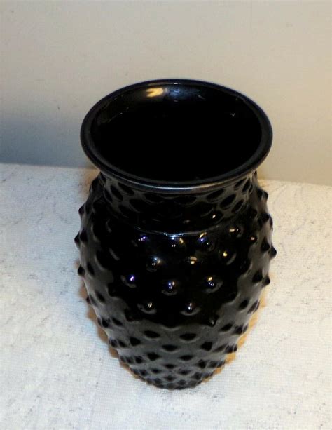 Vintage L E Smith Glass Black Amethyst Vase Hobnail 8 Height Purple 2061598512