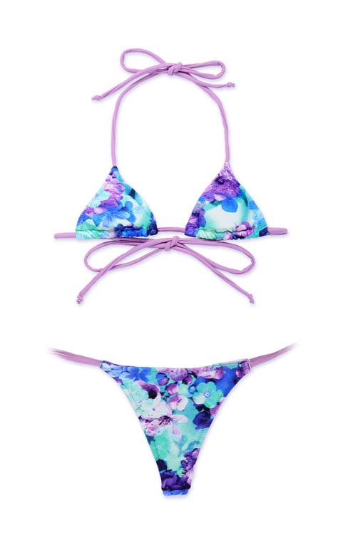 Mua DO MORE Women s Micro Bikini Swimsuit Sexy Triangle T back 4 Types blue flower trên