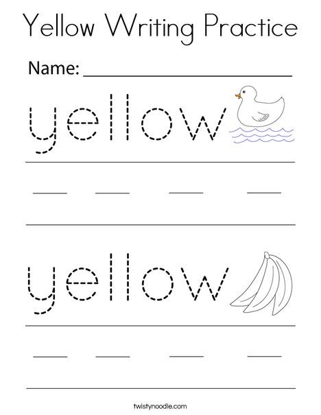 Yellow Writing Practice Coloring Page Twisty Noodle