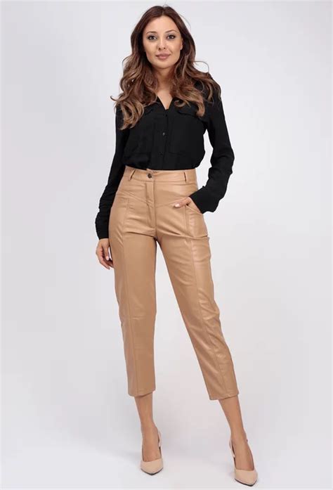 Pantaloni Din Piele Ecologica Nude Dasha Ro