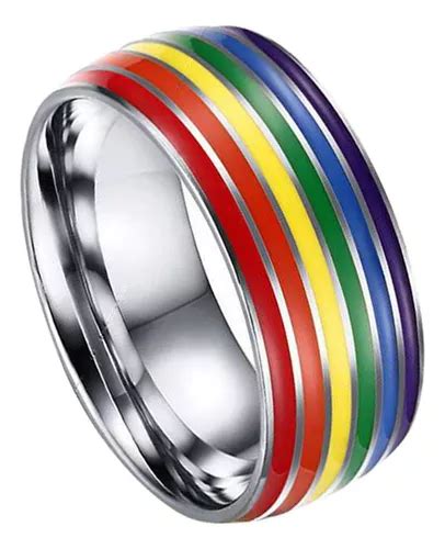 Rainbow 8mm Anel Orgulho Para Gay Lésbica Alta Polido Aço Parcelamento sem juros