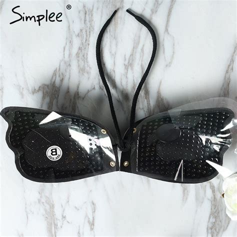 Simplee Lace Up Nude Breast Petals Spandex Bare Lift Bra Reusable Intimates Strapless Sexy Black