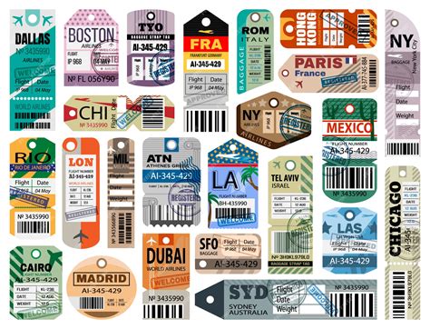 Premium Vector | Baggage tag isolated cartoon set icon.