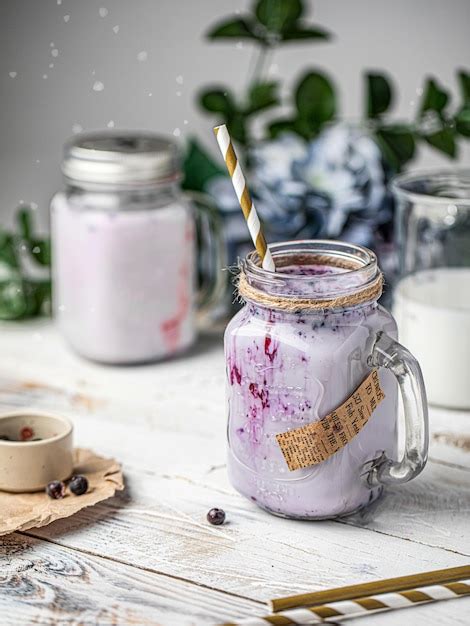 Premium Photo Black Currant Milkshake Smoothie Jar