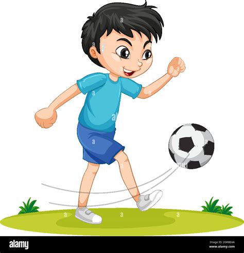 Cute boy playing football cartoon character isolated Stock Vector Image ...