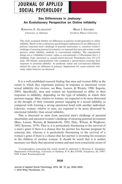 Pdf Sex Differences In Jealousy An Evolutionary Perspective On