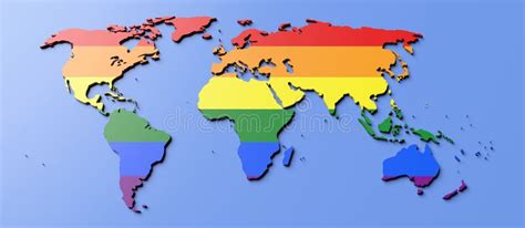 Colores Del Arcoiris Bandera Del Orgullo Gay En Forma De Mapa Mundial Derechos De La Comunidad