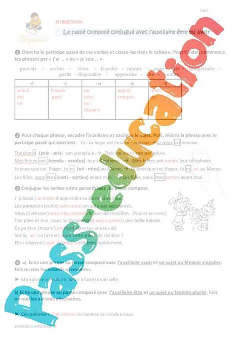 Passé composé conjugué avec lauxiliaire être ou avoir Cm2