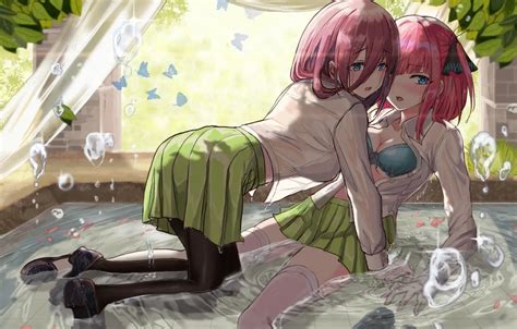 Wallpaper Girl Sexy Lingerie Wet Bra Cleavage Blouse Thighhighs For Mobile And Desktop