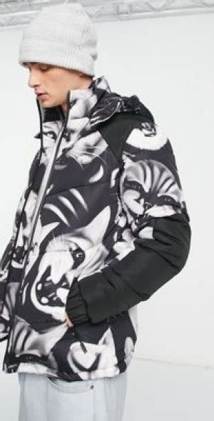 Rip N Dip Ripndip Neon Cat Hooded Puffer Jacket In Black With All Over Cat Print