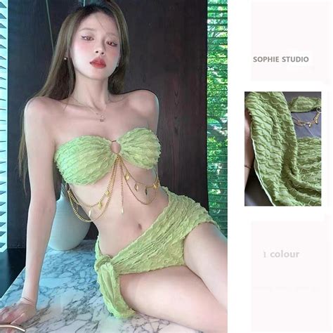 Sexy Bikini Piece Set With Wrap Skirt Push Up Tummy Control Swimsuit High Cut Triangle