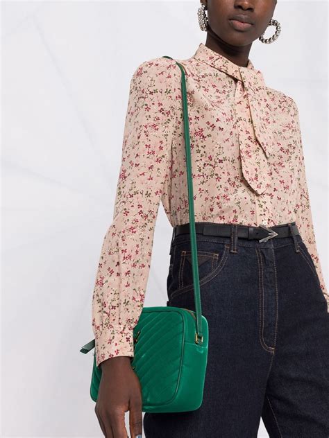Saint Laurent Floral Print Pussy Bow Blouse Pink FARFETCH