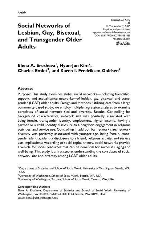 Pdf Social Networks Of Lesbian Gay Bisexual And Transgender Older Adults